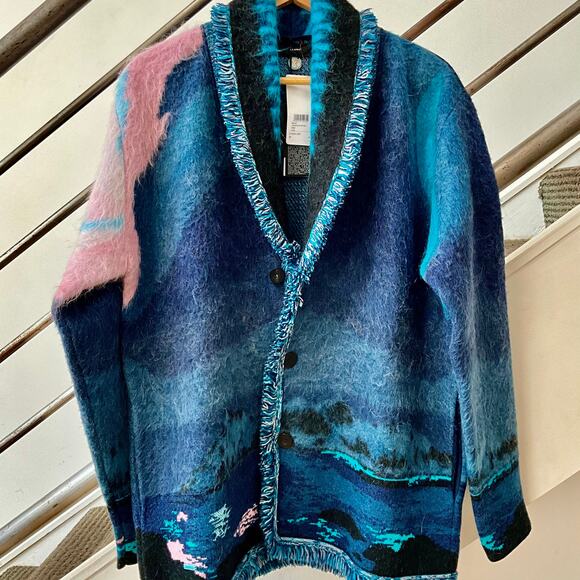 ALANUI: Men's Brushed Wool Blend Aurora Borealis Cardigan - Picture 1 of 12